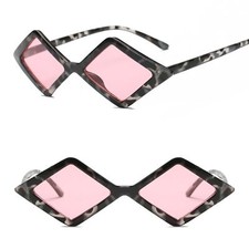 Women Modern Fashion Geometric Diamond Shape Pointy Pink Lens Sunglasses