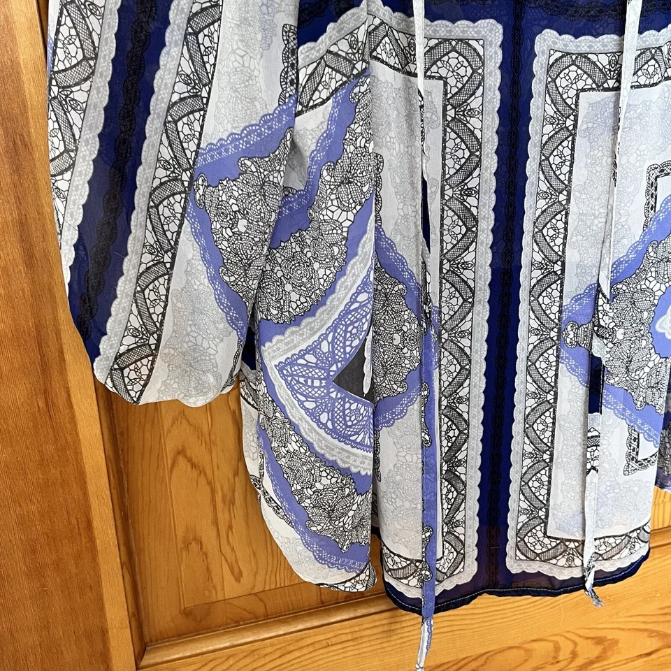 Blusa túnica Everly azul popover talla M ligera pura carrera geométrica otoño Foto 3 de 4