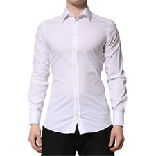 DOLCE & GABBANA Shirt White GOLD Long Sleeves Men Dress Formal 38/US15/XS 420usd