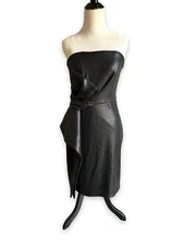 New HALSTON HERITAGE Black Sequin Strapless Cocktail Dress Size 6 NWT MSRP $445