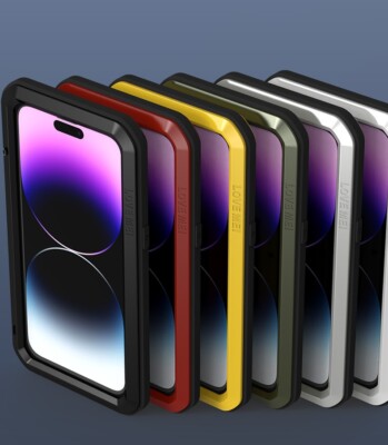 LOVE MEI Metall Glas Wasserdicht Schutzhülle Case für iPhone 14 15 16 Pro Max.
