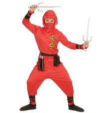 Power-Ninja-Kostüm Für Jungen – Rot/Schwarz, Inkl. Kapuze, Maske, Hose & Gürtel, Gr. S–XL