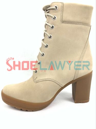 TIMBERLAND WOMENS CAMDALE CHUNKY HEEL 6" INCH BOOTS LIGHT TAUPE NUBUCK  A1W6T  - Picture 1 of 12