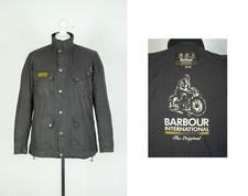 -Men's Barbour International Biker Bracken Wax Black Jacket Size L