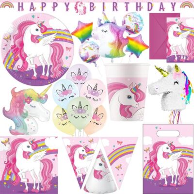 Einhorn Party Deko Kindergeburtstag Partyset Geburtstag Mädchen Einhornparty 