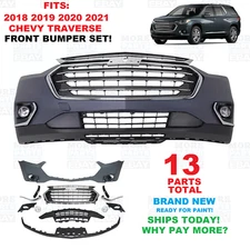 Front Bumper Cover Grille Assembly Kit Set For Chevy Traverse 2018-2021
