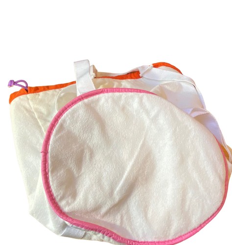 Shade Target Brand White Terry Cloth Drawstring Tote Orange Pink Green Handle - Picture 6 of 6