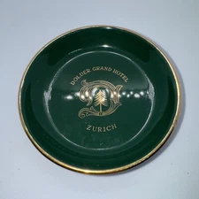 Vintage Ashtray Dolder Grand Hotel Zurich Switzerland Green Dish Gold Rim