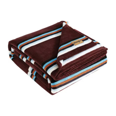 Western Saddle Stripe 1-Piece Dark Red Ultra Soft Plush Fleece Twin Blanket