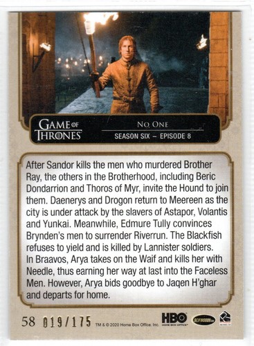GAME OF THRONES THE COMPLETE SERIES GOLD HOLOFOIL PARALLEL BASE #58 #'D 019/175 - Picture 2 of 2