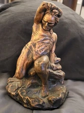 NATIVE AMERICAN INDIAN KATHODION BRONZE NY Antique Bookend Decorative Art Statue