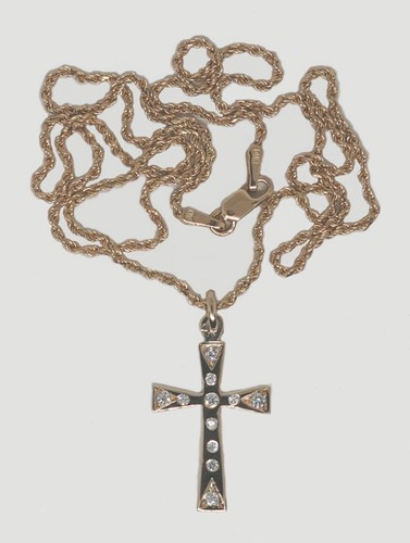 14k Gelbgold Diamant akzentuiert 0,14ctw Kreuz Anhänger Halskette Länge 18,0"