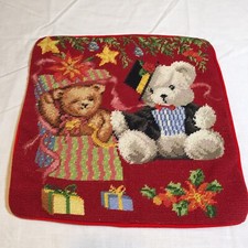Teddy Bears Christmas Needlepoint Pillow Cover 14" x 14"