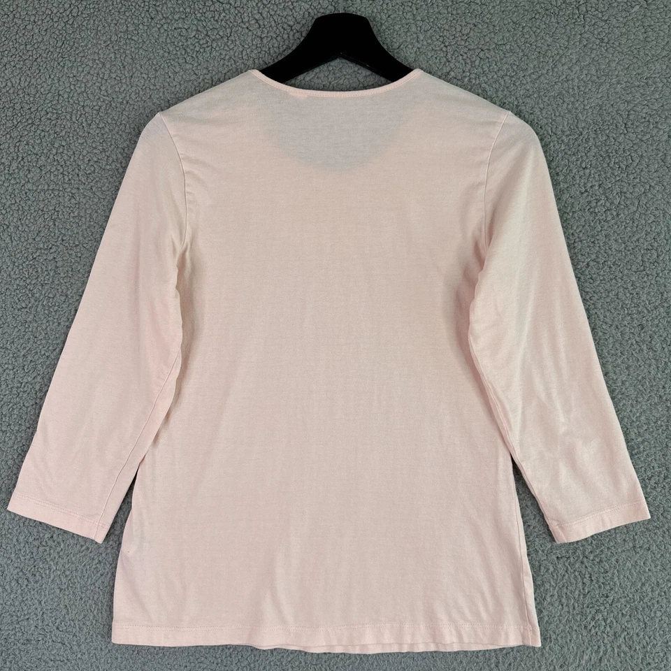 Chicos Top Womens 0 US Small Pink Sequin Tulle Ruffle Yoke 3/4 Sleeve Shirt - Image 2 of 4