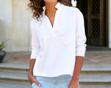 Frank Eileen Patrick Heritage Jersey Popover Henley white small NWOT