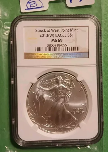 2013 (W) $1 AM. SILVER EAGLE  NGC MS69 .999 SILVER  WEST POINT  BROWN LABEL -(B)