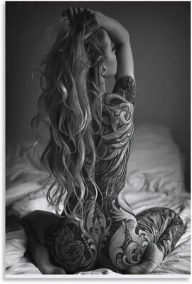 Art Poster Sexy Tattoo Girl Poster Black And White Sexy Women Wall Art