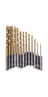 13PCS  HSS-G M2 Twist Drill Bit Set Metal Titanium 1/16''-1/4'' Hex Shank Bits Kit