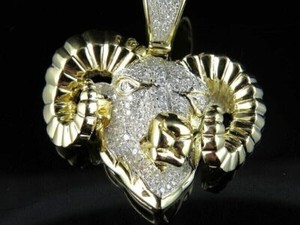 Authentic 1.90Ct Round Cut Simulated Diamond Aries Zodiac Pendant 1.5" Yellow Gold Plated
