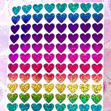 Rainbow Gradient Holographic Sparkle Vinyl Heart Stickers - tiny 0.2" to 1 inch