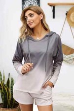 Grey Dip Dye Hooded Lounge Sweatshirt Shorts Set - LC45068-11