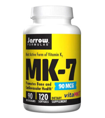 Jarrow Formulas MK-7 - 90 mcg - 120 Gels - Bone & cardiovascular health￼  FRESH
