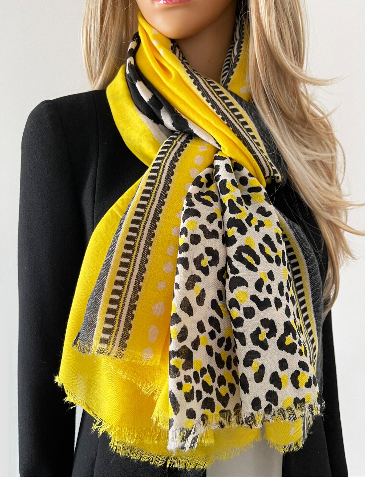 Ladies Large Leopard Print Scarf Yellow Black Animal Big Long Shawl Wrap Gift