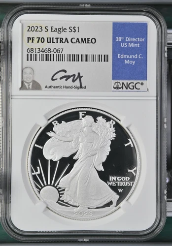 2023-S American 1 oz Silver Eagle NGC PF70 Ultra Cameo  Edmund Roy Hand Signed