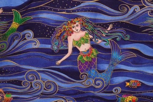 44"L x 44"W Clothworks Laurel Burch Ocean Songs Colorful Mermaids Sea Theme - Picture 10 of 13
