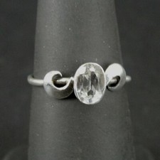 Ring Silver Cubic Zirconia Oval Stone Side Design Sterling 925 Size 5.25 Band