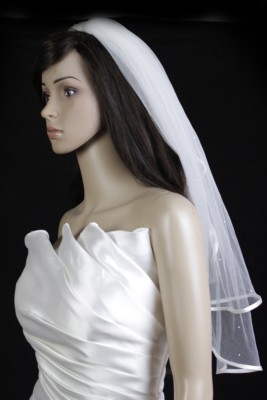 Bridal Veil Ivory 2 Tiers Elbow Length Satin Trim Edge With 