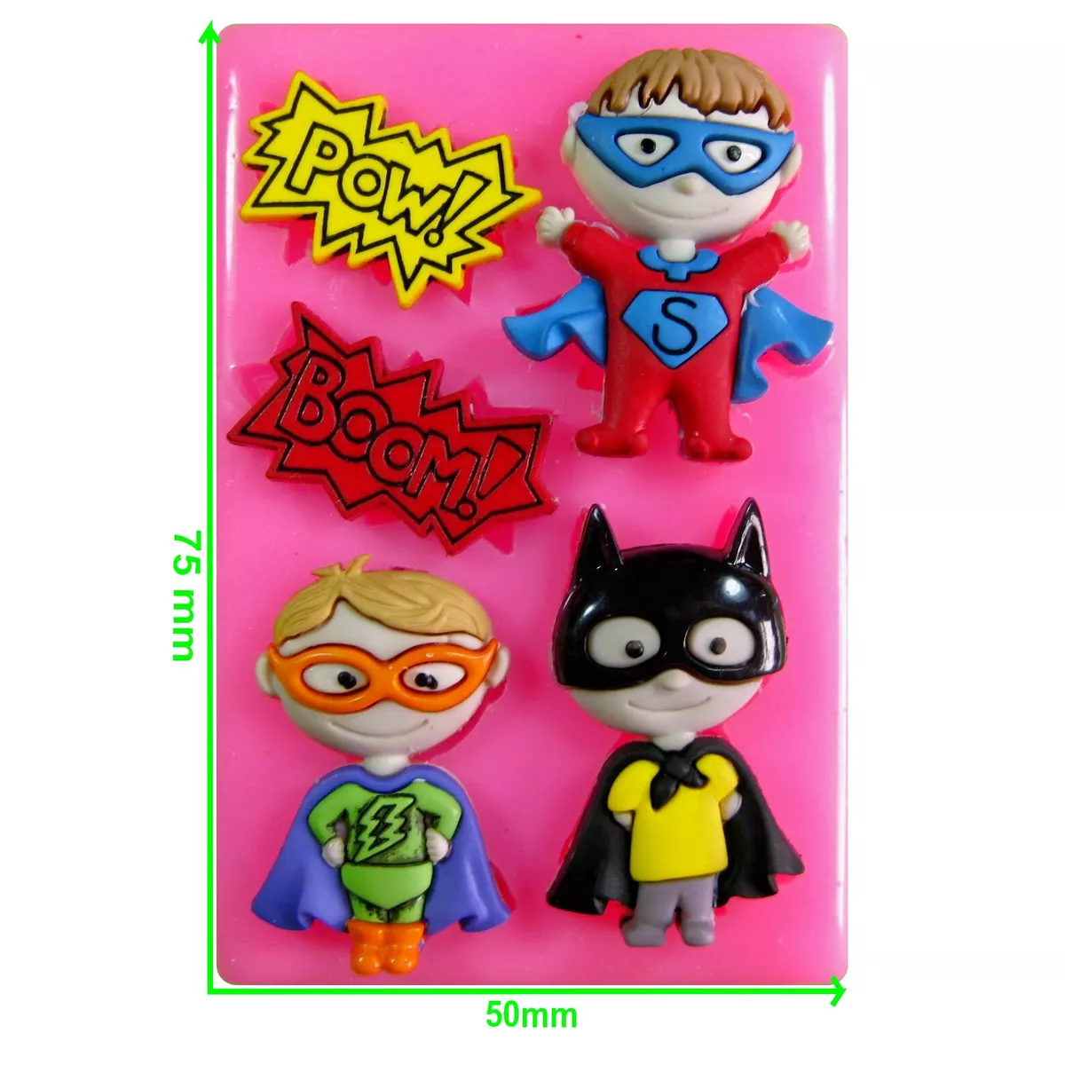 Superhero Boys Batman Superman Pow Boom Silicone Mould by Fairie Blessings