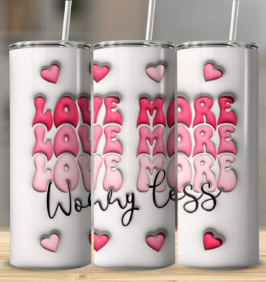 3D Valentine's Day-5 Love More Multicolor 20oz Insulated Tumbler New 