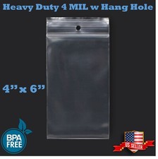 4" x 6" Zip Seal Reclosable 4Mil Plastic Top Lock Bags Hang Hole Jewelry 4 Mil