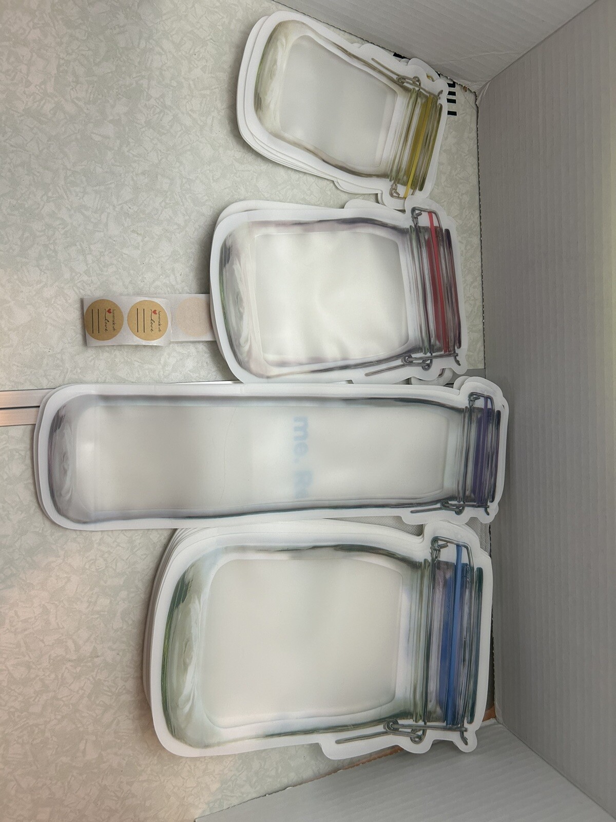 Resealable Mason Jar Bags. 23 Bags, 22 Stickers