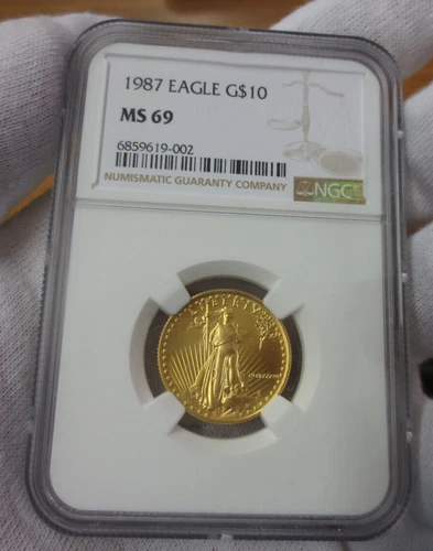 1987 $10 Gold American Eagle (1/4 oz) NGC MS69 (Pristine).  coin looks perfect