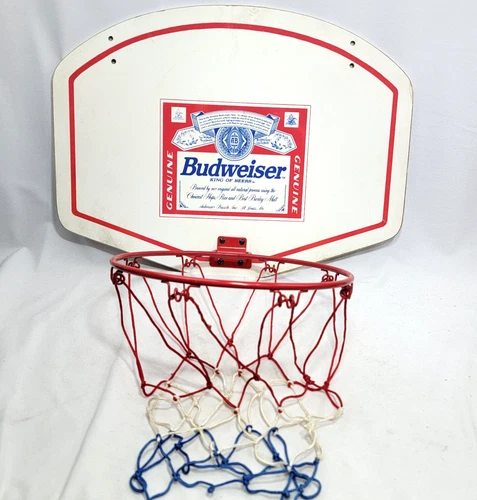 Vintage Budweiser Beer Basketball Wood Backboard 23.5" x 17.5" Metal 12" Rim Net