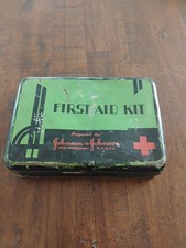 Vintage First Aid Kit Metal Box 1933 Johnson & Johnson. New Brunswick, NJ. U.S.A