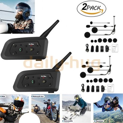 2x V6 Pro Motorcycle Helmet Intercom Bluetooth Headset 6 Riders 1200m Interphone