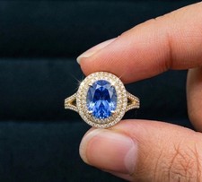 Oval Cut Lab Created Blue Sapphire Ring 925 Sterling Silver Engagement Ring.