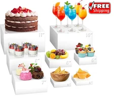 8 Pcs Buffet Food Risers,11*11" Large Acrylic Dessert Cupcake Table Stands White