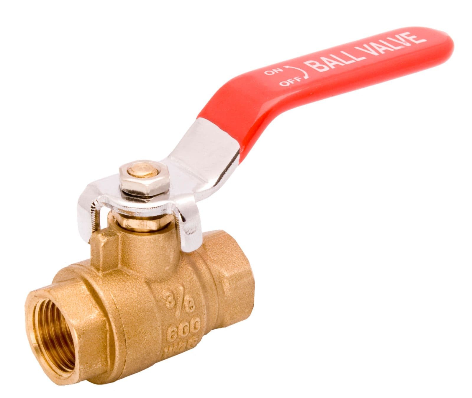 3/8" Brass Ball Valve - Full Port 600WOG, w/Red Handle