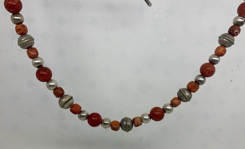 Collar Navajo Vintage Perla y Coral Manzana 22" Plata de Ley Cierre de Palanca - Imagen 9 de 13