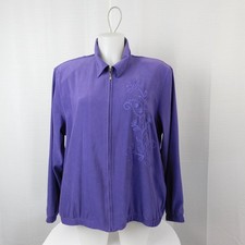 Alfred Dunner Full Zip Floral Embroidered Beaded Jacket Women's 14 Purple Violet