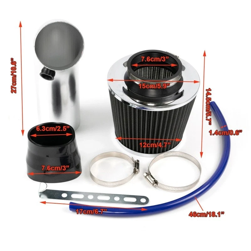 Filtro de admisión de aire frío para automóvil Tubo de inducción de aluminio Kit de sistema de manguera de flujo de energía EE. UU. Foto 3 de 4