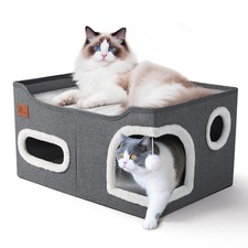 Cat House for Indoor Cats - Foldable Large Cat Bed Cave with Fluffy Ball and ...