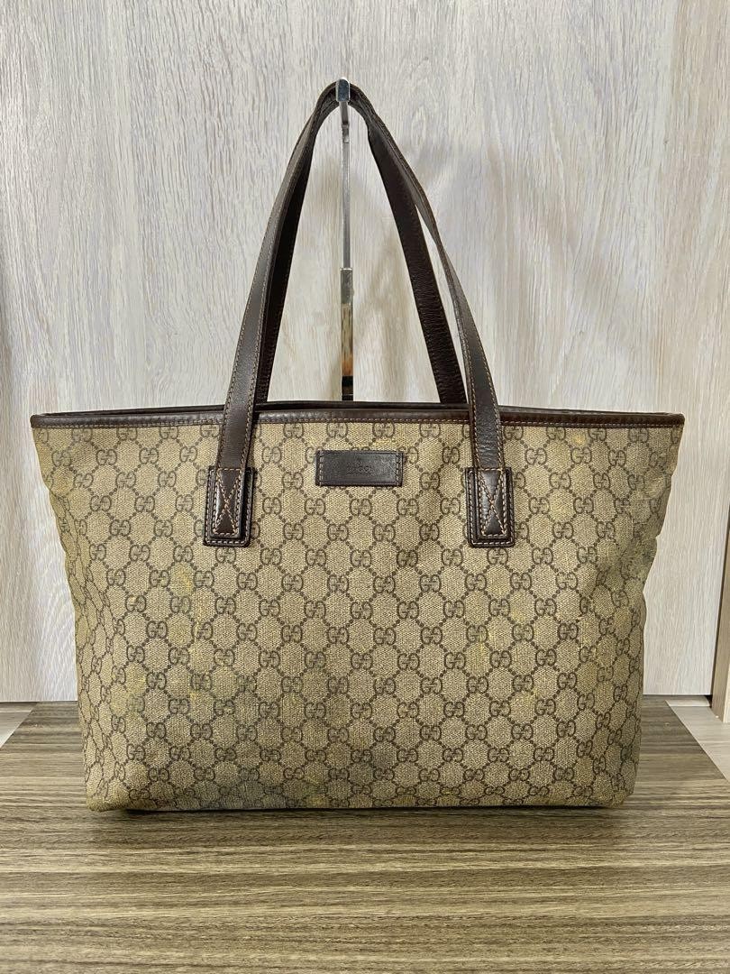 Gucci GG Supreme PVC Leather Tote Bag in Beige 10.6x18.1x0.4in Pre-Owned