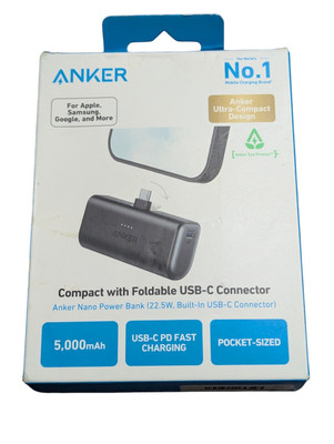 Ab. Anker Nano Power Bank, Ultra Compact Foldable USB-C Connector, 22.5W, Black