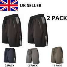2 PACK Men’s Gym Shorts Quick Dry Workout Running Football with Zipped Pockets