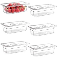 6 Pack Plastic Clear Food Pans with Lids, 1/3 Size 4 Inch Deep Stackable